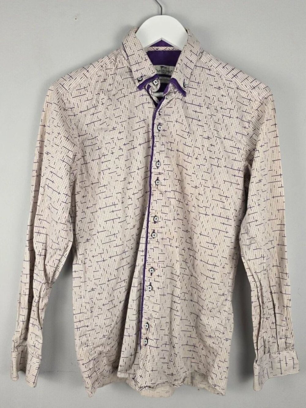 Claudio Lugli Shirt Mens Medium Cream Long Sleeve Cotton Casual Geometric
